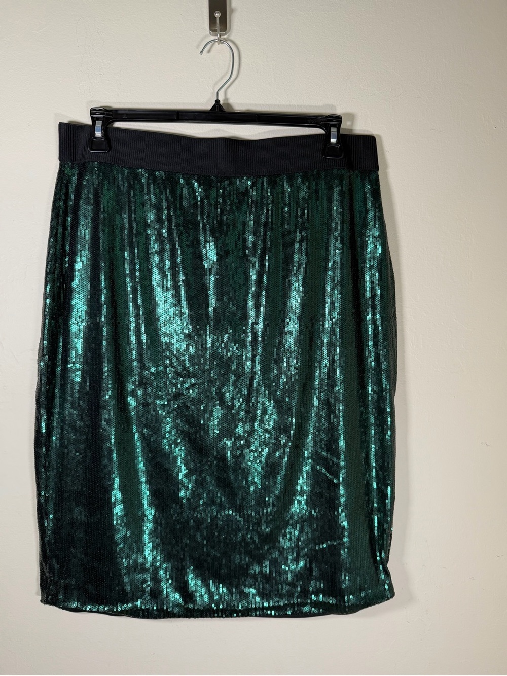 Sequin Pencil Skirt in Emerald with Elastic Waistband